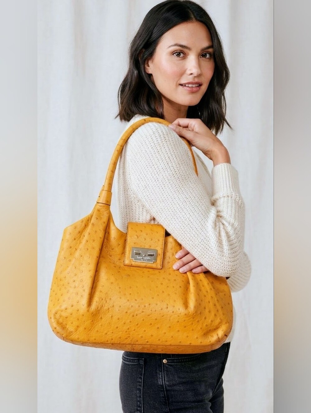 Kate Spade Windsor Square Stevie Ostrich Embossed Satchel Handbag Orange